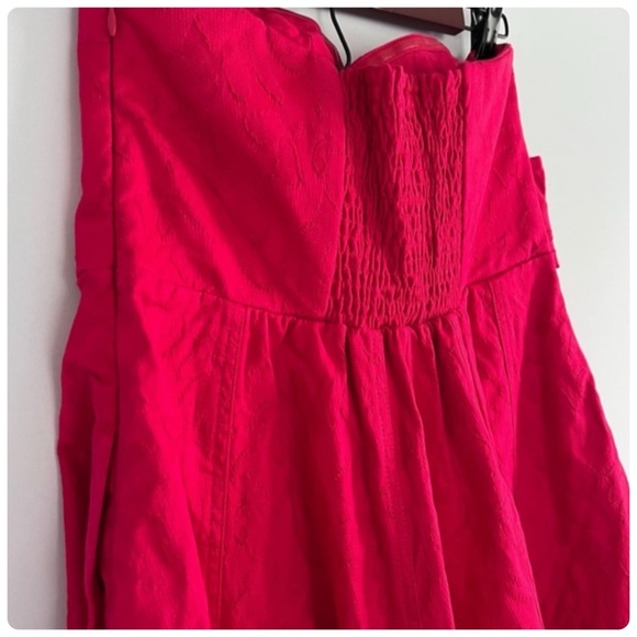 NWT Anthropologie Jacquard floral print Red Strapless Midi Dress size 12 - Picture 11 of 14